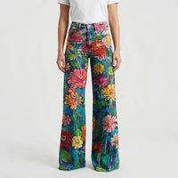 Wide-Leg Floral Print Trousers - Alexis