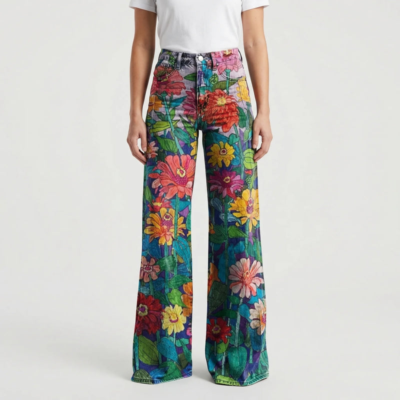 Wide-Leg Floral Print Trousers - Alexis