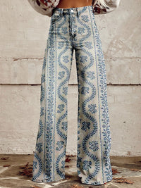 Wide-Leg Floral Print Trousers - Alexis