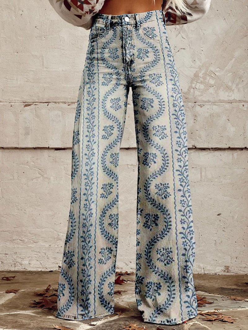 Wide-Leg Floral Print Trousers - Alexis