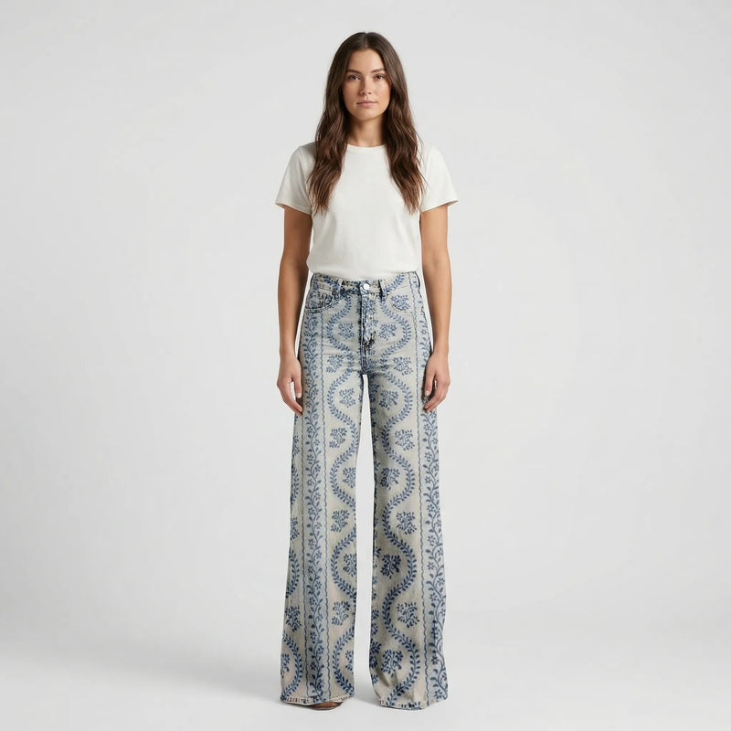 Wide-Leg Floral Print Trousers - Alexis