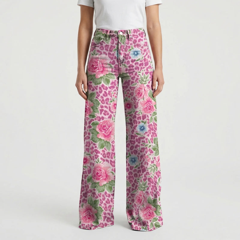 Wide-Leg Floral Print Trousers - Alexis