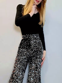 Wide-Leg Sequin Trousers Full Length - Molly
