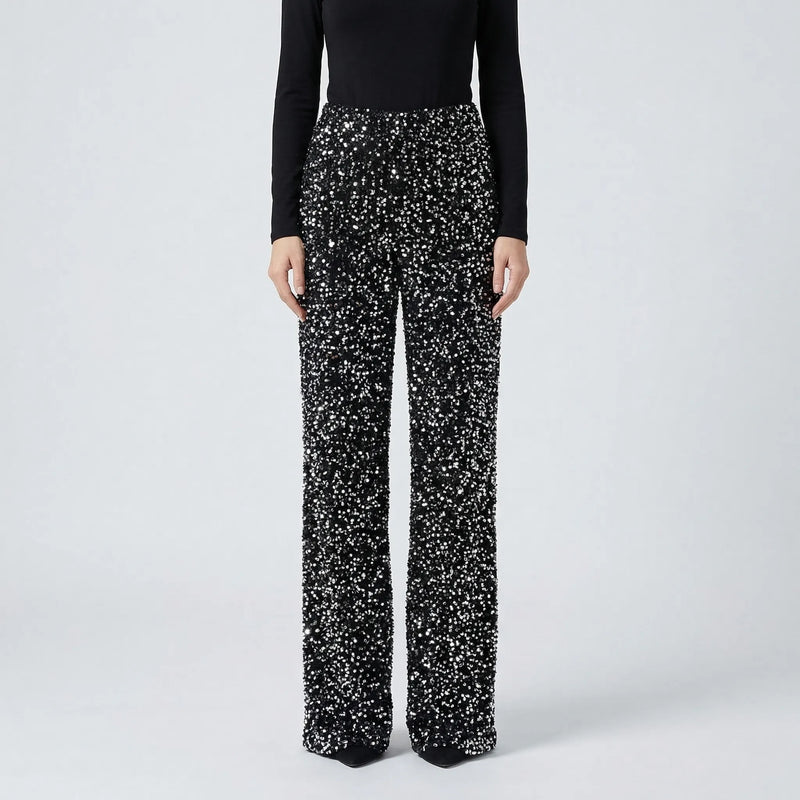 Wide-Leg Sequin Trousers Full Length - Molly