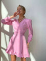 Elegantes Damenkleid mit Rüschen und Wickeloptik kaufen-Rosa-S-Luzern Mode