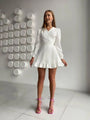 Elegantes Damenkleid mit Rüschen und Wickeloptik kaufen-Weiß-S-Luzern Mode