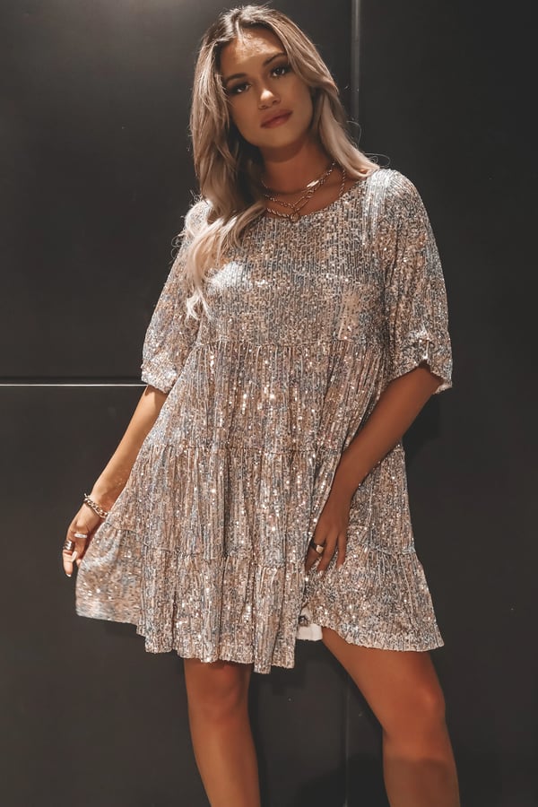 Pailletten-Kleid Damen - Elegantes Abendkleid mit Glitzer-Farbig-M-Luzern Mode