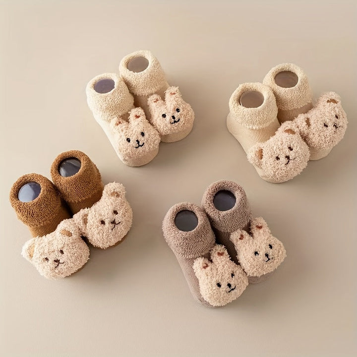 Winterliche Antirutsch Babysocken – Mila | Mit süßem Bärenmotiv und warmem Futter