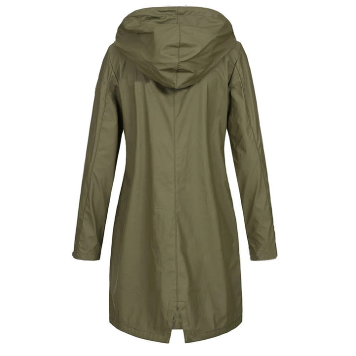 Damen Herbstmantel lang mit hohem Kragen & Knopf-Riegel – Leandra
