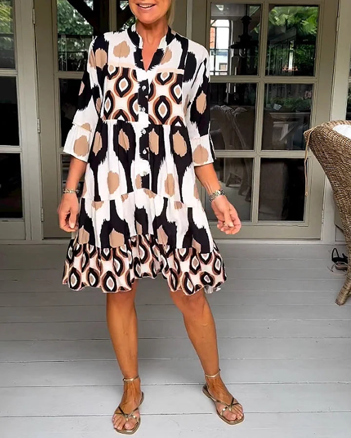 Trendy Kurzarmkleid mit abstraktem Print & lockerem Schnitt – Liora