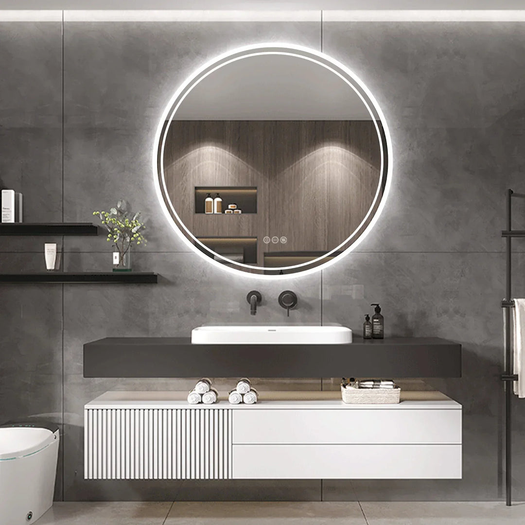 Beleuchteter Runder Badezimmerspiegel | Stilvoller Touchscreen Dimmbares LED-80cm-Luzern Mode