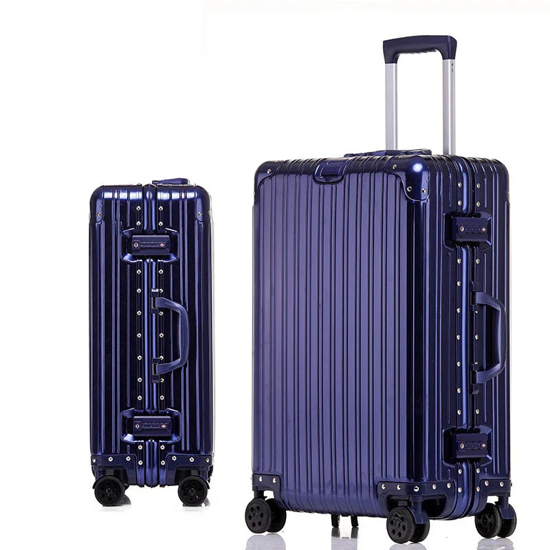Aluminium-Hartschalenkoffer | TSA-Zahlenschloss | 4 Universalrollen-Blau-XS (30 L)-Luzern Mode