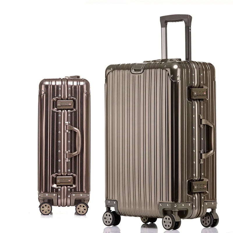 Aluminium-Hartschalenkoffer | TSA-Zahlenschloss | 4 Universalrollen-Titanium Gold-XS (30 L)-Luzern Mode