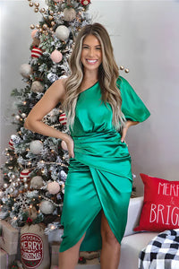 Elegantes One-Shoulder-Kleid mit Schlitz für Damen-XS-Grün-Luzern Mode