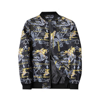 Herren Bomberjacke | Abstract Bedruckt | Reißverschluss | Rippbündchen-Dunkelgrau-S-Luzern Mode