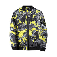 Herren Bomberjacke | Abstract Bedruckt | Reißverschluss | Rippbündchen-Gelb-S-Luzern Mode
