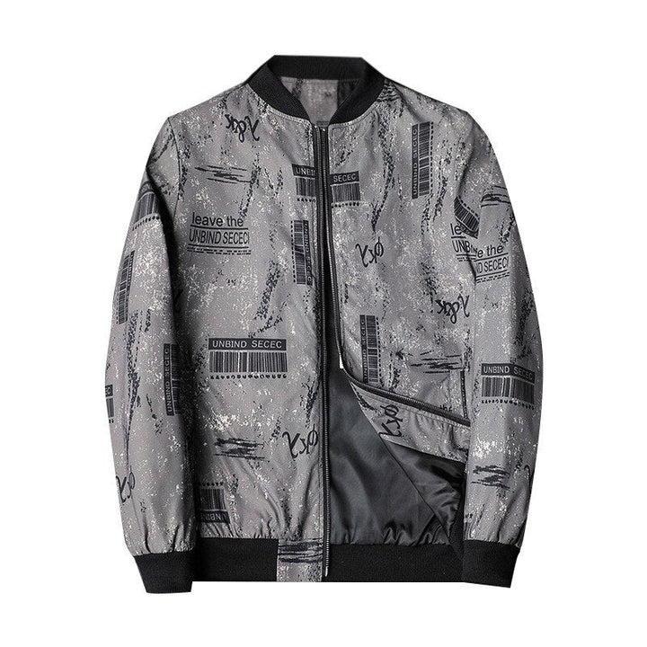 Herren Bomberjacke | Abstract Bedruckt | Reißverschluss | Rippbündchen-Grau-S-Luzern Mode