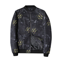 Herren Bomberjacke | Abstract Bedruckt | Reißverschluss | Rippbündchen-Schwarz Gold-S-Luzern Mode