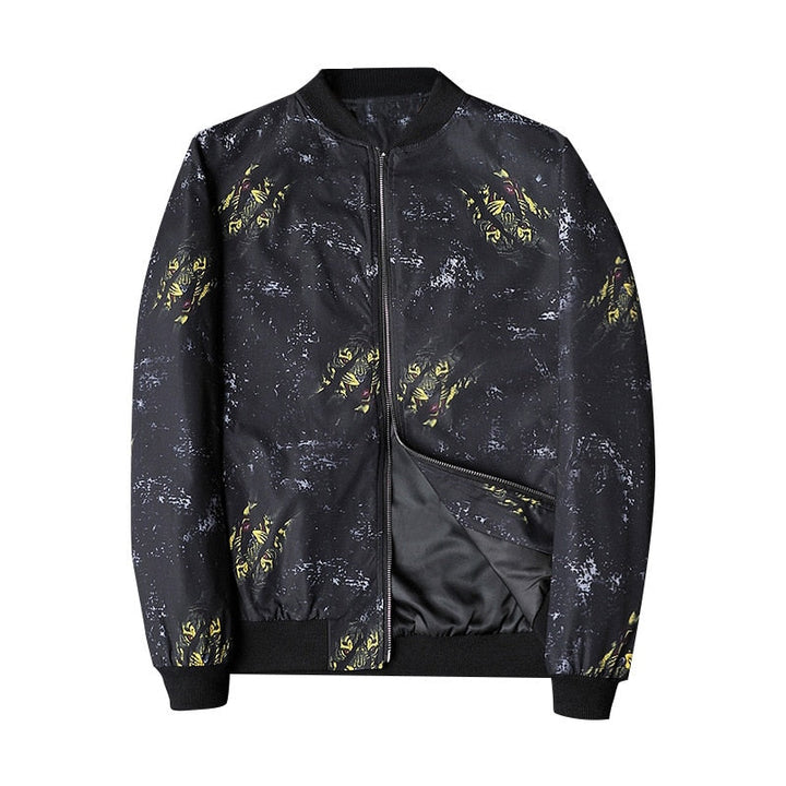 Herren Bomberjacke | Abstract Bedruckt | Reißverschluss | Rippbündchen-Schwarz Gold-S-Luzern Mode
