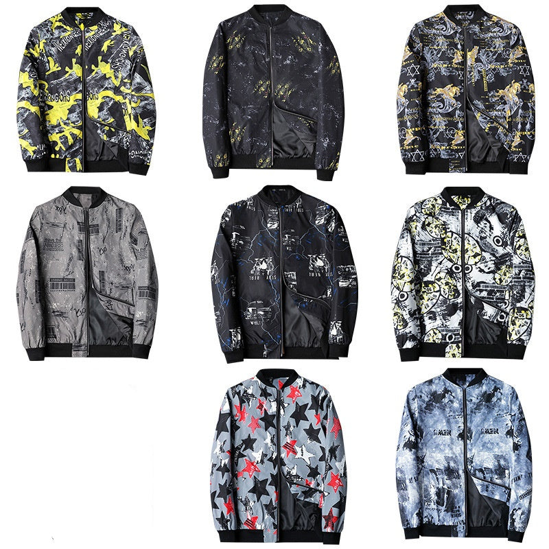 Herren Bomberjacke | Abstract Bedruckt | Reißverschluss | Rippbündchen-Luzern Mode