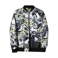 Herren Bomberjacke | Abstract Bedruckt | Reißverschluss | Rippbündchen-Weiß-S-Luzern Mode