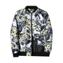 Herren Bomberjacke | Abstract Bedruckt | Reißverschluss | Rippbündchen-Weiß-S-Luzern Mode