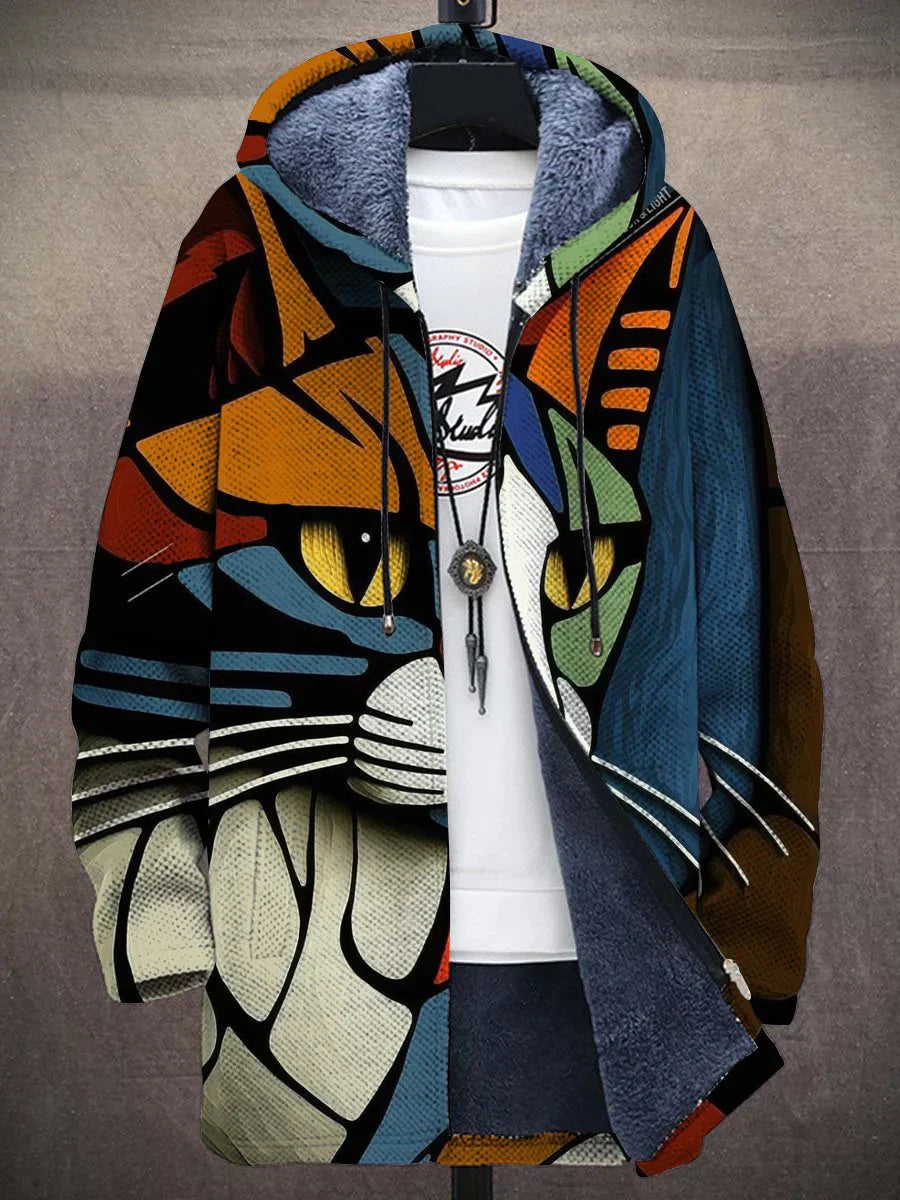 Oversized Herren Kapuzenjacke mit Katzenmuster - Streetwear Stil-S-Luzern Mode