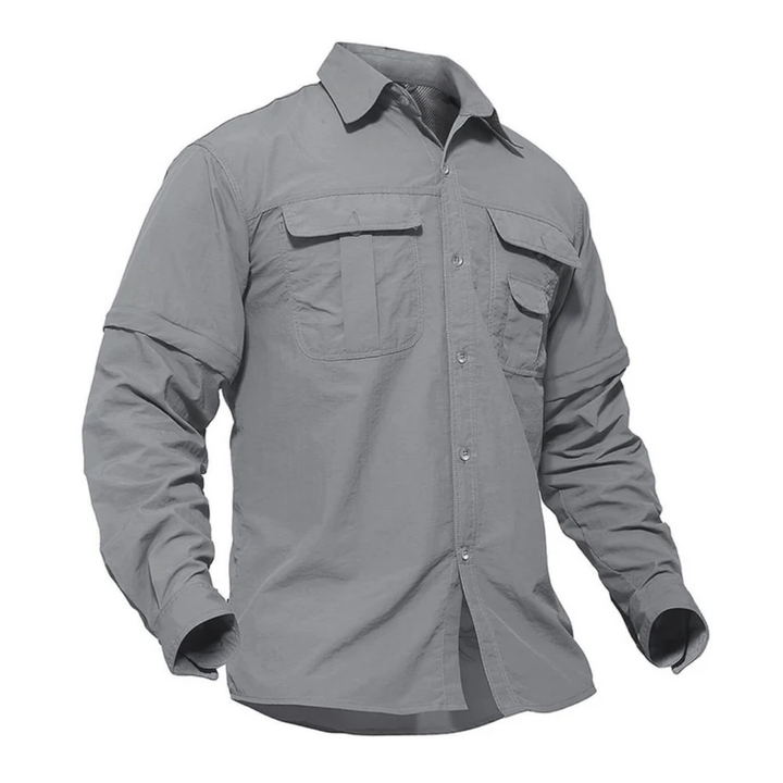 Herren Outdoor Hemd | Abnehmbare Ärmel | Einfarbig | Knöpfe | Kragen-Grau-S-Luzern Mode