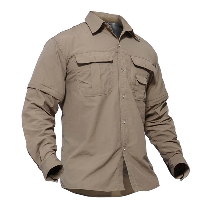 Herren Outdoor Hemd | Abnehmbare Ärmel | Einfarbig | Knöpfe | Kragen-Khaki-S-Luzern Mode