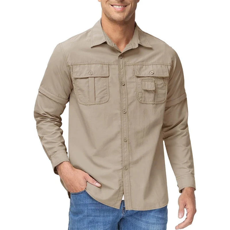Herren Outdoor Hemd | Abnehmbare Ärmel | Einfarbig | Knöpfe | Kragen-Luzern Mode