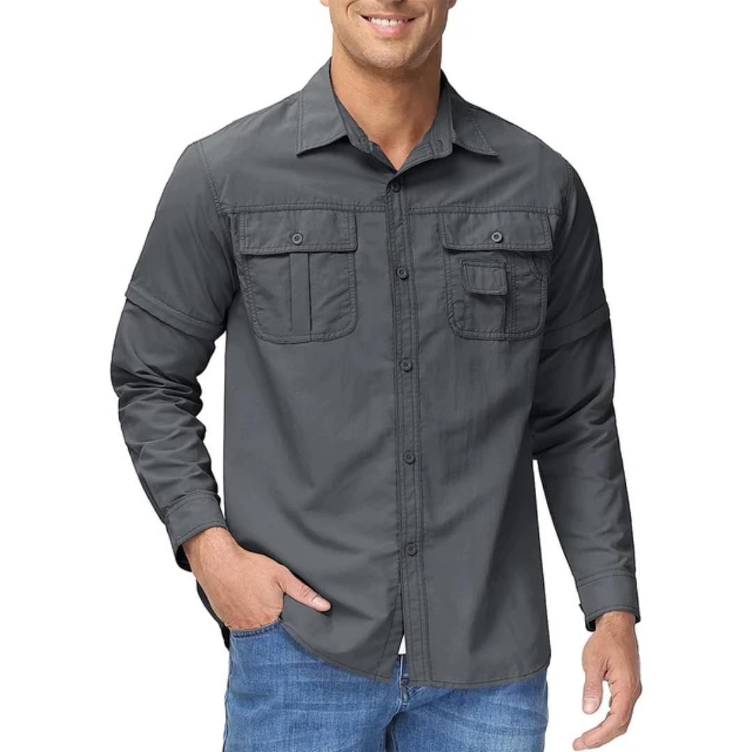Herren Outdoor Hemd | Abnehmbare Ärmel | Einfarbig | Knöpfe | Kragen-Luzern Mode