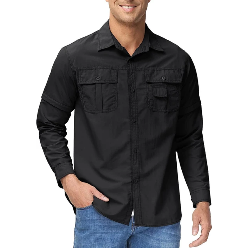 Herren Outdoor Hemd | Abnehmbare Ärmel | Einfarbig | Knöpfe | Kragen-Luzern Mode
