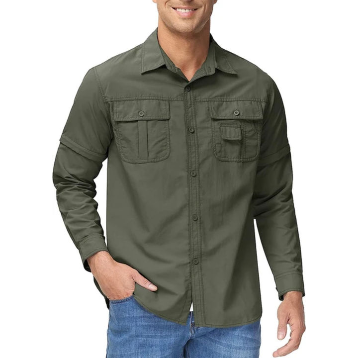 Herren Outdoor Hemd | Abnehmbare Ärmel | Einfarbig | Knöpfe | Kragen-Luzern Mode