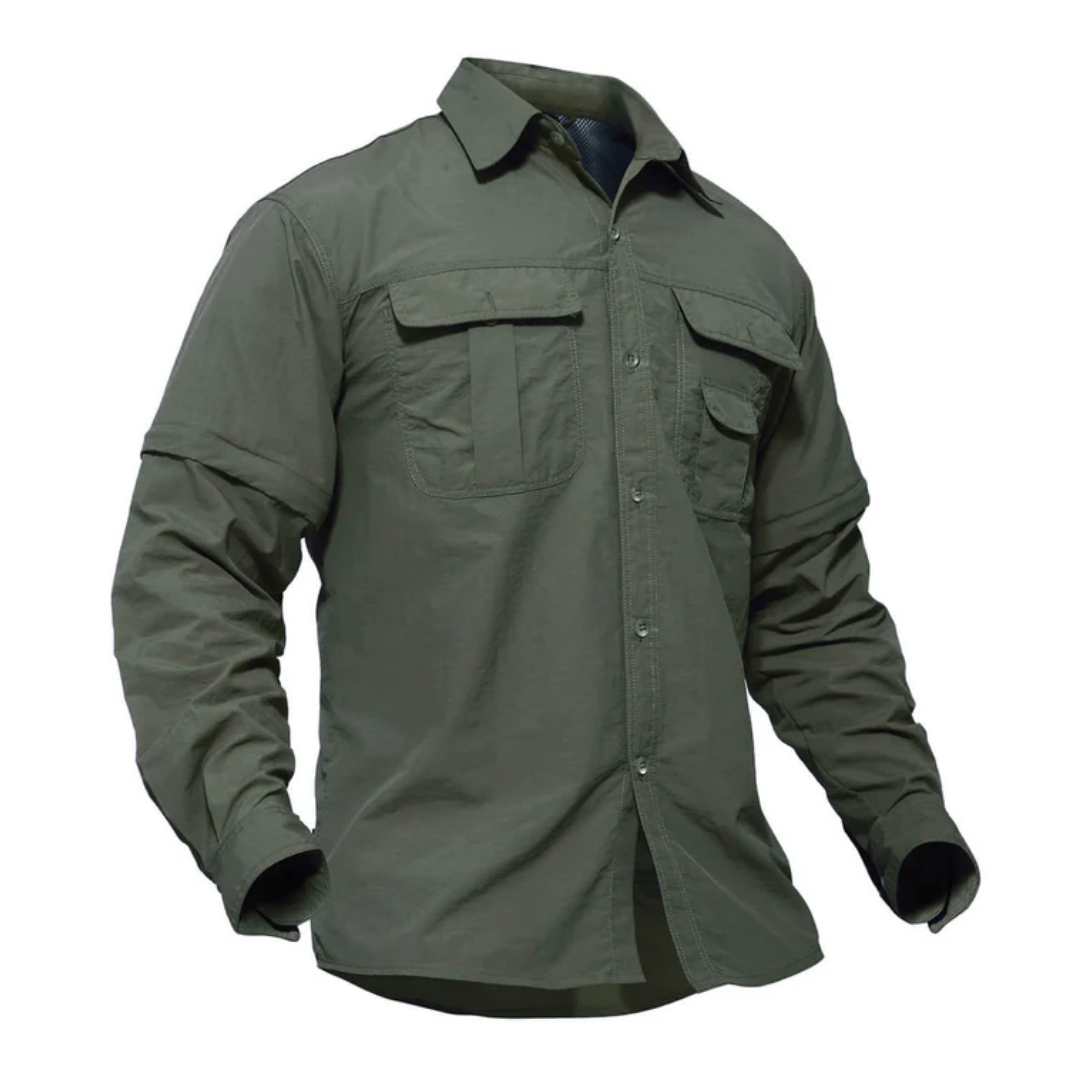 Herren Outdoor Hemd | Abnehmbare Ärmel | Einfarbig | Knöpfe | Kragen-Olivegrün-S-Luzern Mode