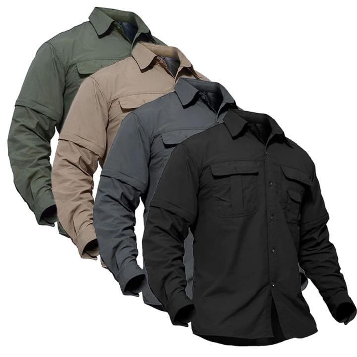 Herren Outdoor Hemd | Abnehmbare Ärmel | Einfarbig | Knöpfe | Kragen-Luzern Mode