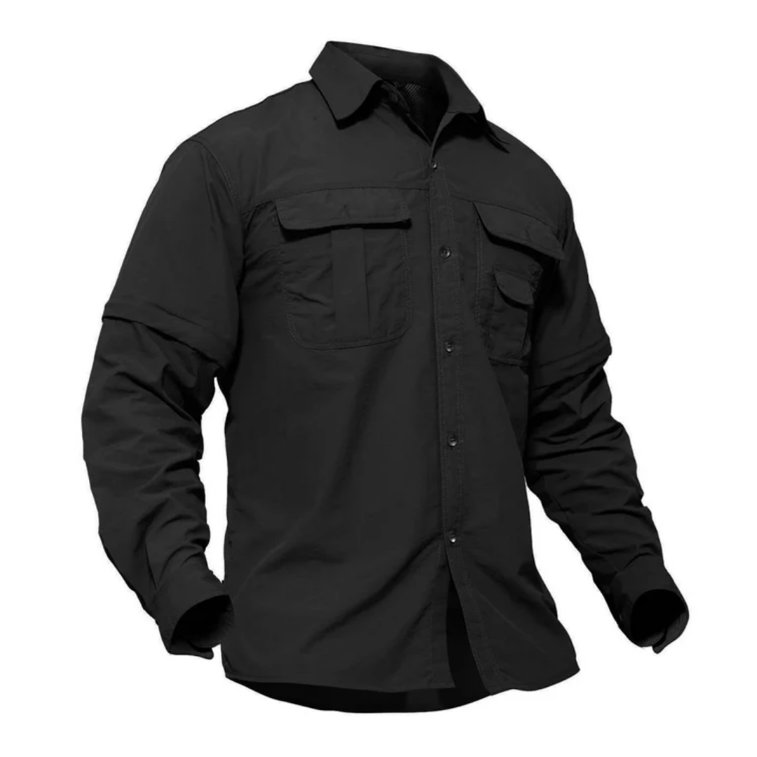 Herren Outdoor Hemd | Abnehmbare Ärmel | Einfarbig | Knöpfe | Kragen-Schwarz-S-Luzern Mode