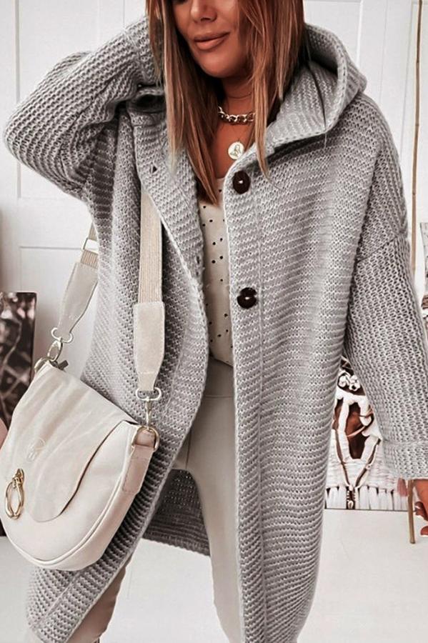 Damen Strickweste mit Kapuze und Knopfverschluss – Waldaine