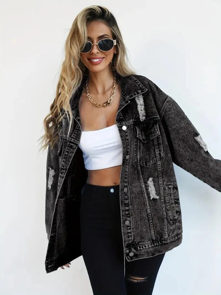 Wasserfeste & Gefütterte Oversized Damen Jeansjacke mit Kapuze – Talia