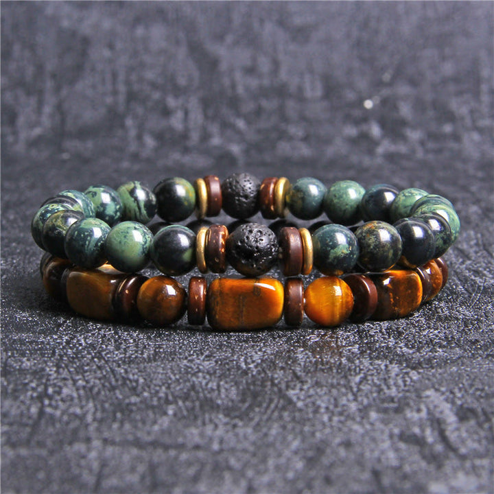 Armband für Damen | Natürliche Kristalle | Schutz | Stilvoll-Tigerauge & Afrikanischer Türkis-Luzern Mode