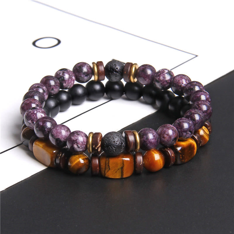 Armband für Damen | Natürliche Kristalle | Schutz | Stilvoll-Tigerauge & Charoit-Luzern Mode
