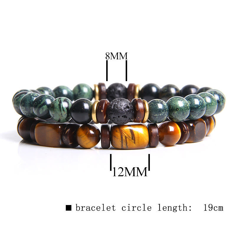 Armband für Damen | Natürliche Kristalle | Schutz | Stilvoll-Tigerauge & Malachit-Luzern Mode