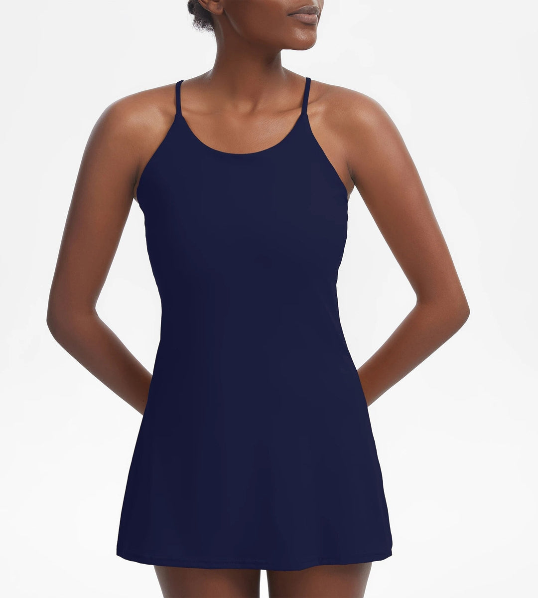 Sportkleid Damen Sommer | Integrierte Shorts | Atmungsaktiv | Dehnbar | Aktiv-Marineblau-XS-Luzern Mode