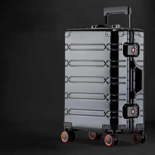Aluminium Reisekoffer | TSA-Zahlenschloss | Doppelspinnerrollen-Schwarz-S (37 L)-Luzern Mode