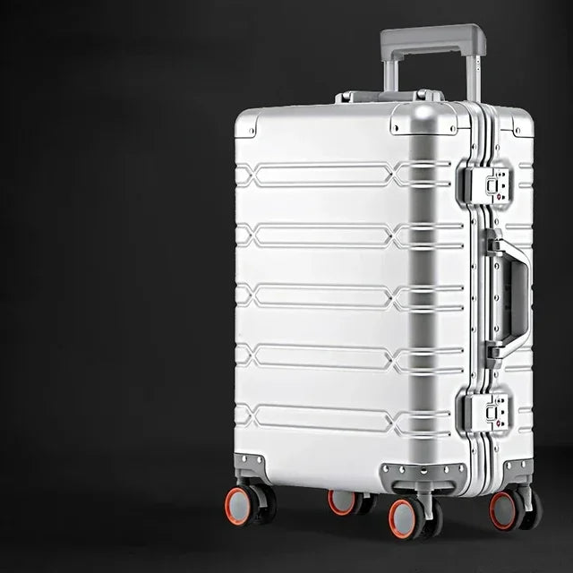 Aluminium Reisekoffer | TSA-Zahlenschloss | Doppelspinnerrollen-Silber-S (37 L)-Luzern Mode