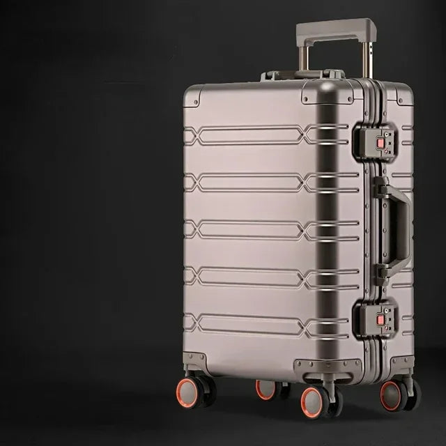 Aluminium Reisekoffer | TSA-Zahlenschloss | Doppelspinnerrollen-Titanium Gold-M (65L)-Luzern Mode