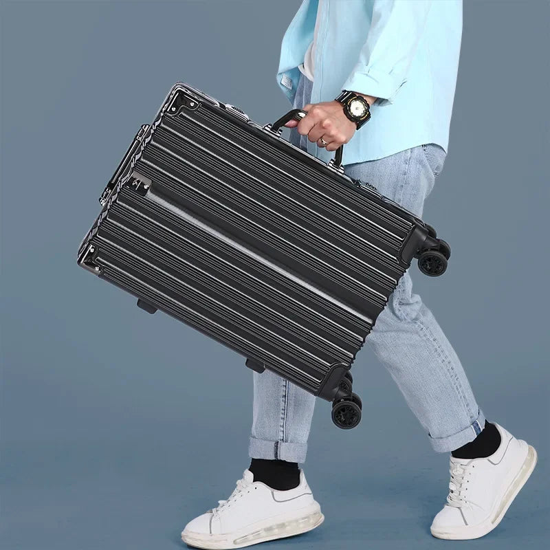 Aluminiumkoffer | Hartschale | Doppelte Rollen | Zahlenschloss-Schwarz-S (38 L)-Luzern Mode