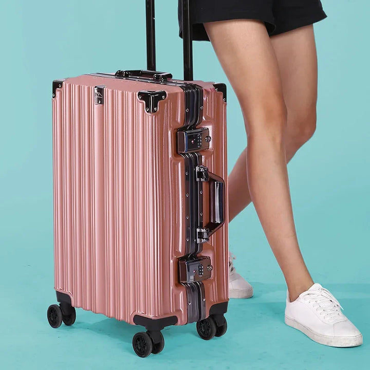 Hartschalenkoffer | Aluminiumrahmen | Stabil | Robust | Zahlenschloss-Rosa-S (40 L)-Luzern Mode