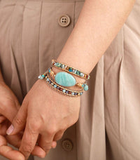 Wickelarmband | Meeresblau Amazonit Boho Stilvoll Heilend Handgefertigt-Luzern Mode
