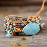 Wickelarmband | Meeresblau Amazonit Boho Stilvoll Heilend Handgefertigt-Luzern Mode