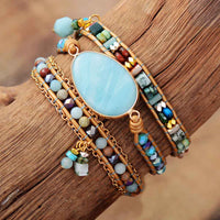 Wickelarmband | Meeresblau Amazonit Boho Stilvoll Heilend Handgefertigt-Luzern Mode